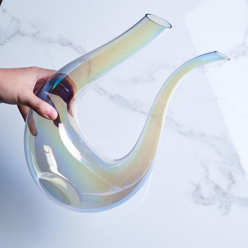 Image of Crystal u-shaped wine decanter Kitchen Dining gift box harp swan rainbow decanters creative
