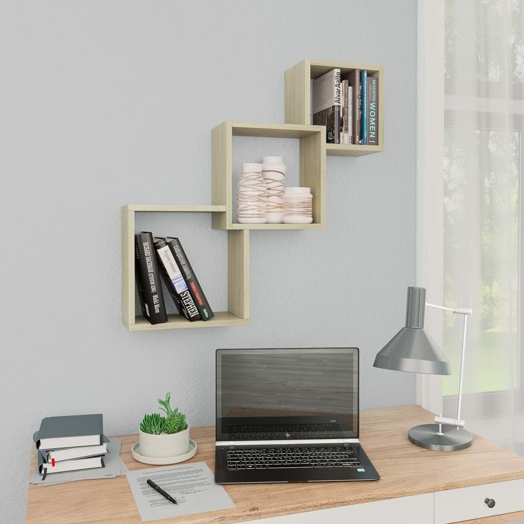 Image of Cube Wall Shelves Sonoma Oak 333"x59"x106" Chipboard