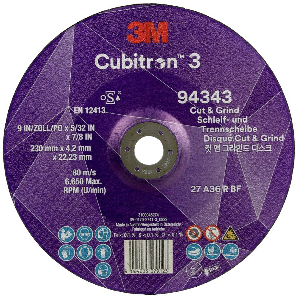 Image of Cubitron 94343 Cubitronâ¢ 3 Cut and Grind Grinding disc Diameter 230 mm Bore diameter 2223 mm 10 pc(s)