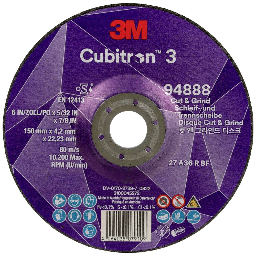 Image of Cubitron 94888 Cubitronâ¢ 3 Cut and Grind Grinding disc Diameter 150 mm Bore diameter 2223 mm 10 pc(s)