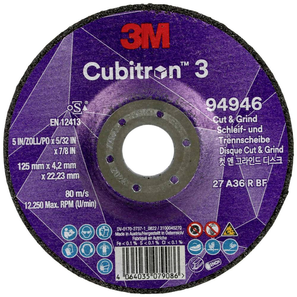 Image of Cubitron 94946 Cubitronâ¢ 3 Cut and Grind Grinding disc Diameter 125 mm Bore diameter 2223 mm 10 pc(s)