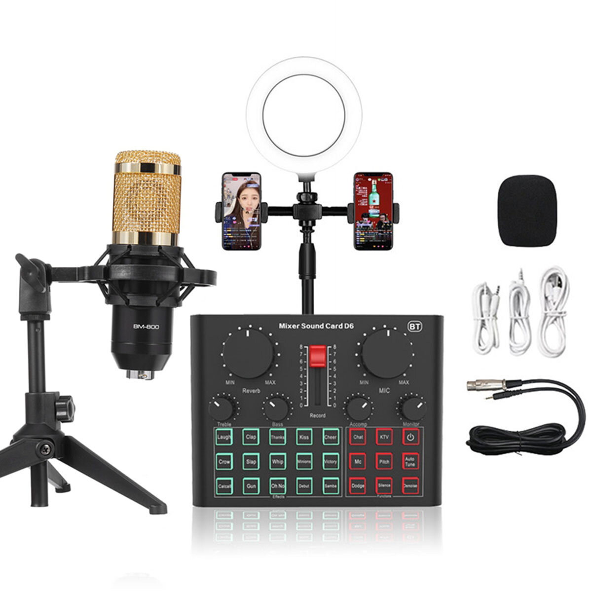Image of D6 bluetooth USB Sound Card Mixer Suit with BM800 Condenser Microphone BG16 Fill Light for PC Computer Game Live Broadca