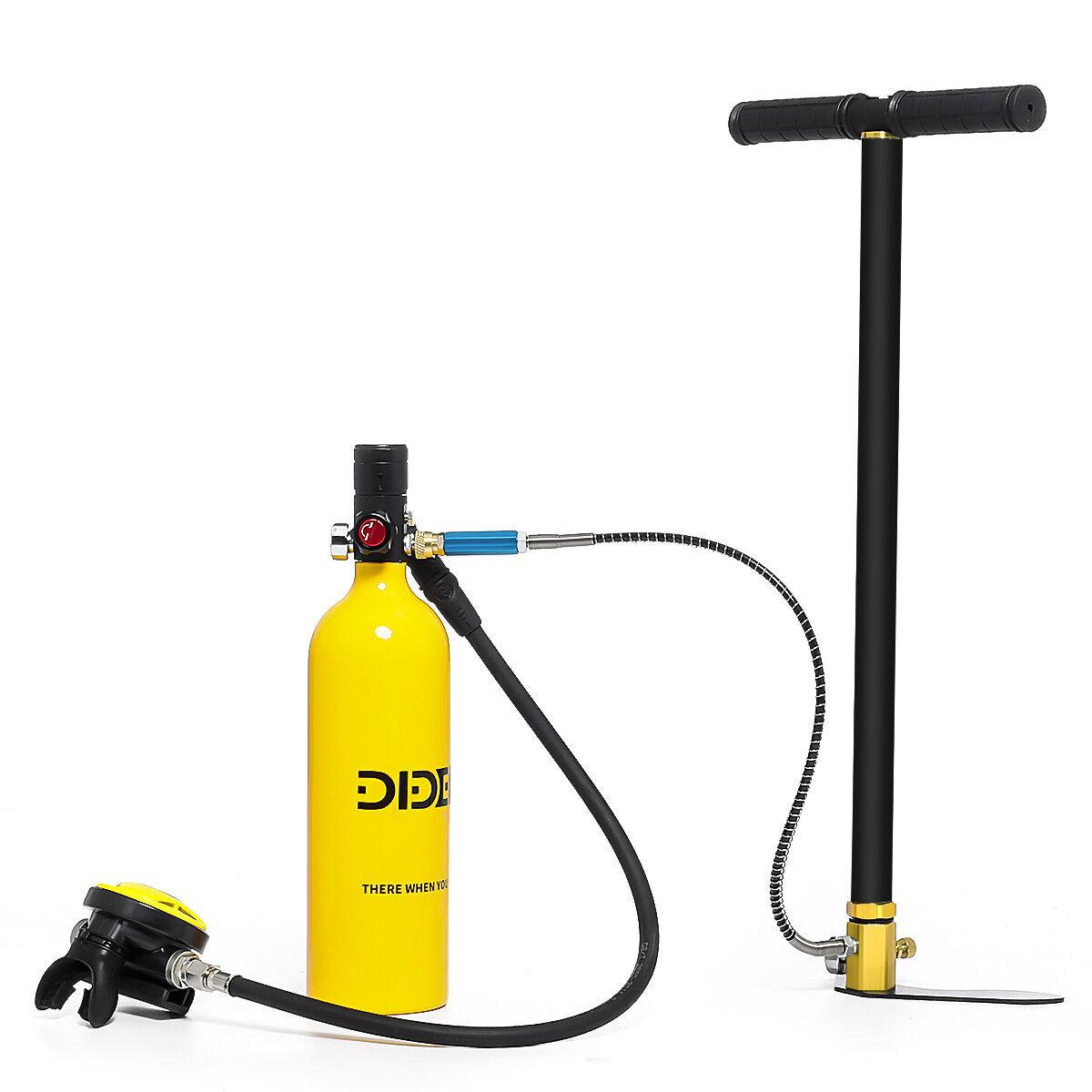 Image of DIDEEP 1L Portable Scuba Tank Diving Oxygen Dive Equipment + Inflator Pump Kit