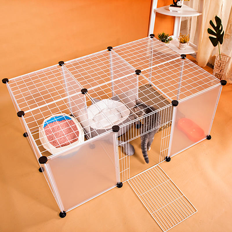 Image of DIY Large Cat Villa Home Pet Bed Pet Cage White Wire Fence Dog Kennel Anti-skip Cat Fence Plastic Home Wooden Hammer