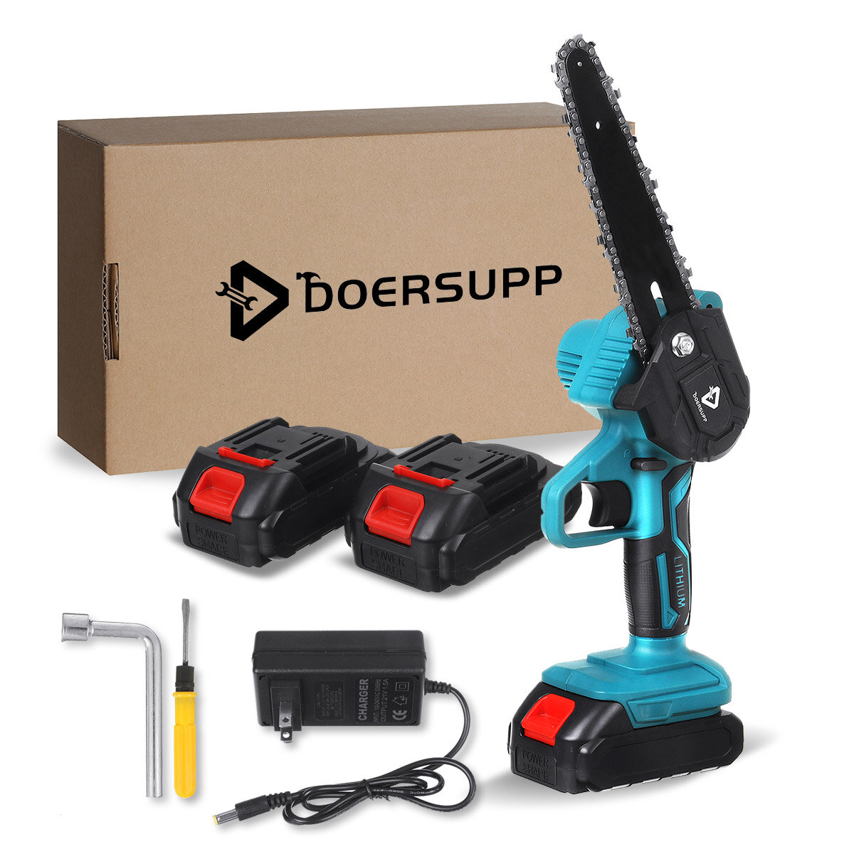Image of DOERSUPP 1000W 6Inch One Hand Cordless Electric Chain Saw Wood Mini Cutter Saw Woodworking W/1 or 2 Battery For Makita18