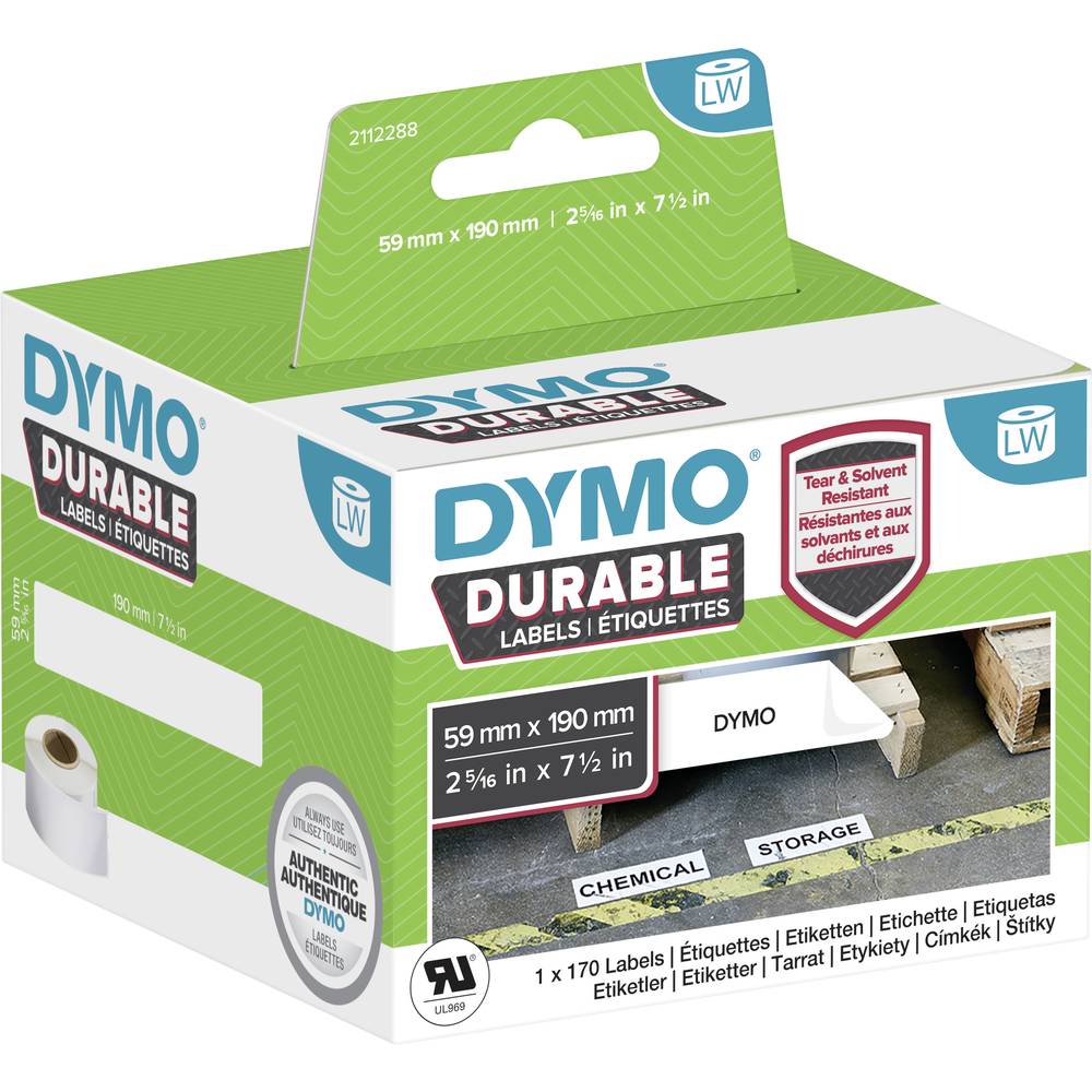 Image of DYMO Label roll 190 x 59 mm PE film White 170 pc(s) Permanent adhesive 2112288 All-purpose labels Address labels