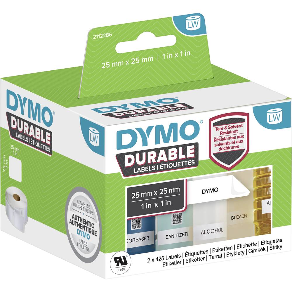 Image of DYMO Label roll 25 x 25 mm PE film White 1700 pc(s) Permanent adhesive 2112286 All-purpose labels Address labels