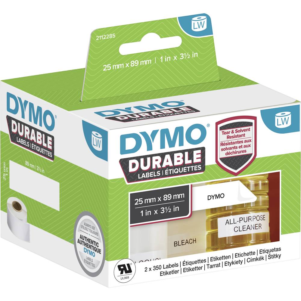 Image of DYMO Label roll 89 x 25 mm PE film White 700 pc(s) Permanent adhesive 2112285 All-purpose labels Address labels