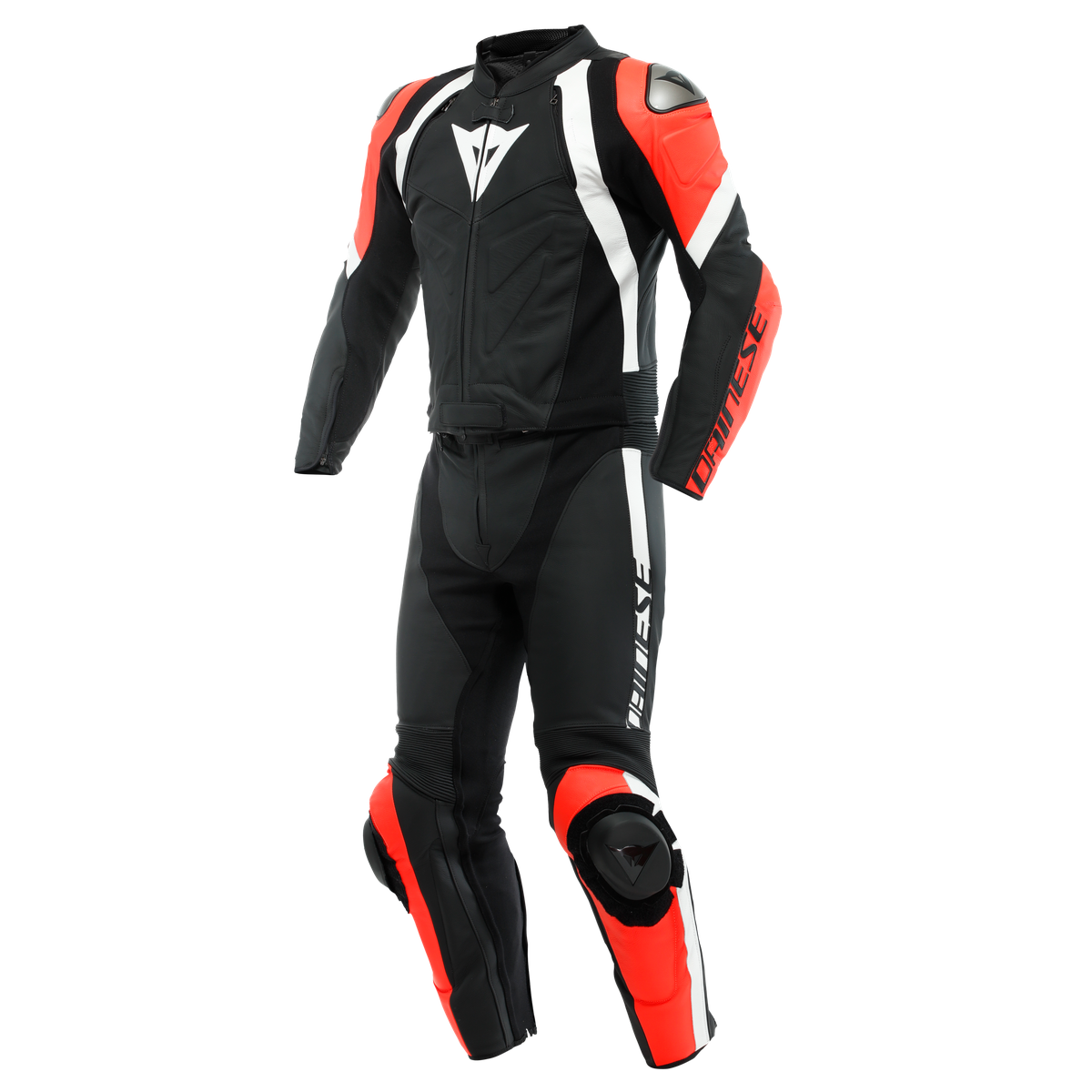 Image of Dainese Avro 4 Leather 2Pcs Suit Black Matt Fluo Red White Talla 50