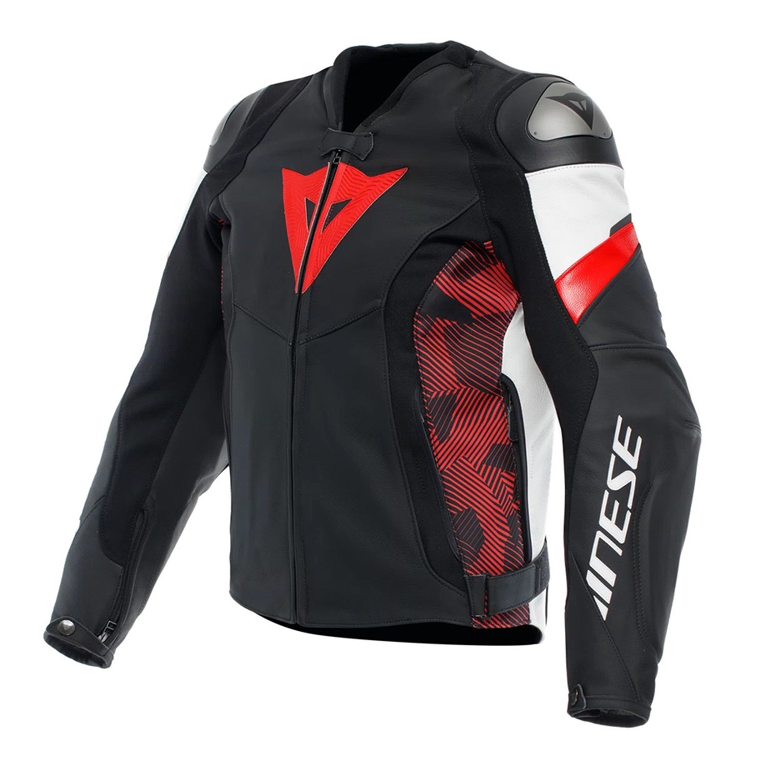 Image of Dainese Avro 5 Leather Noir Rouge Lava Blanc Blouson Taille 46