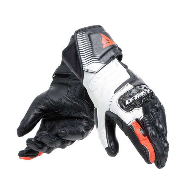 Image of Dainese Carbon 4 Long Lady Leather Noir Blanc Fluo Rouge Gants Taille M
