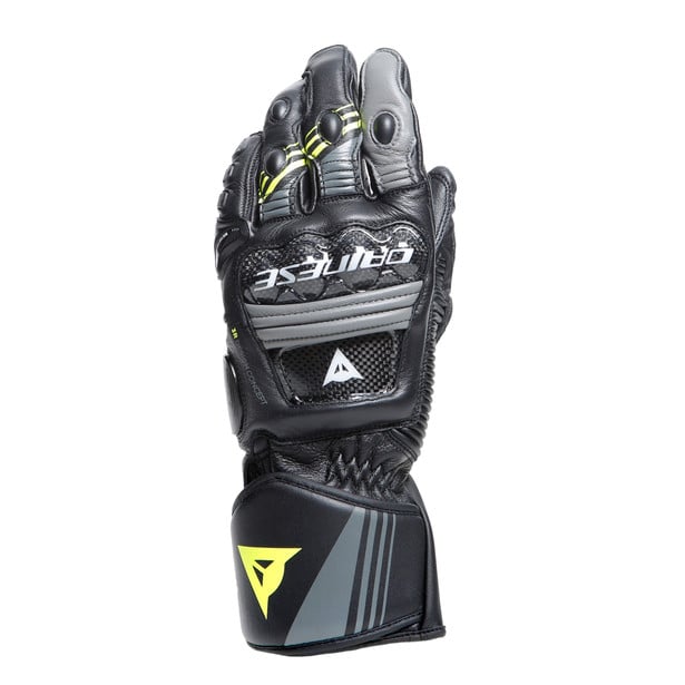 Image of Dainese Druid 4 Leather Noir Charcoal Gris Fluo Jaune Gants Taille 2XL