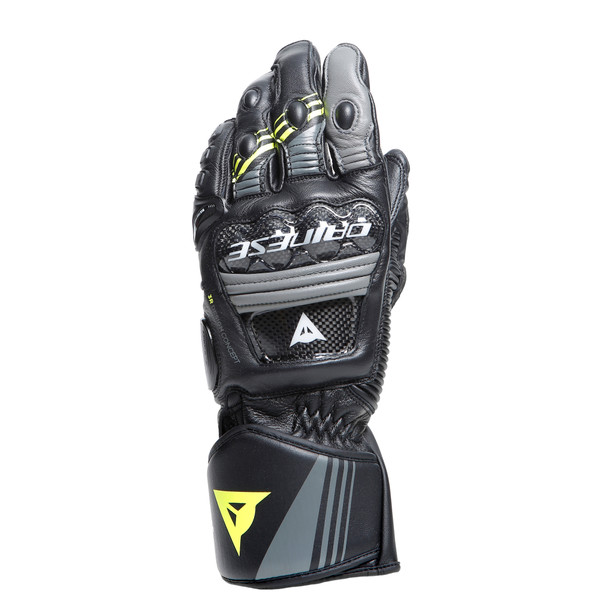 Image of Dainese Druid 4 Leather Noir Charcoal Gris Fluo Jaune Gants Taille XS