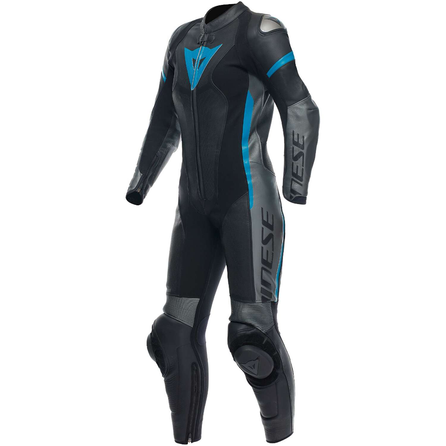 Image of Dainese Grobnik Lady Leather 1Pc Suit Perf Black Anthracite Teal Size 38 ID 8051019498137