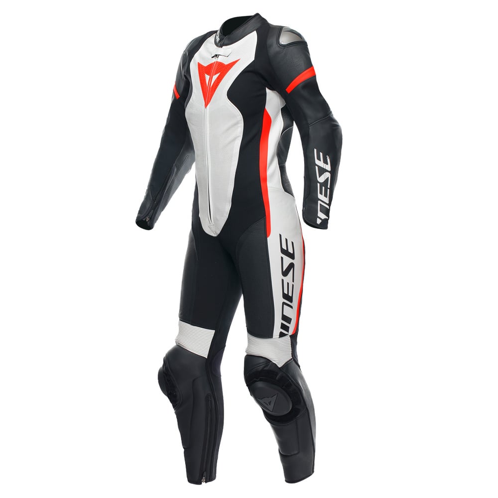 Image of Dainese Grobnik Lady Leather 1Pc Suit Perf Black White Fluo Red Size 44 ID 8051019498038