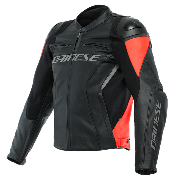 Image of Dainese Racing 4 Leather Jacket Black Fluo Red Size 44 EN