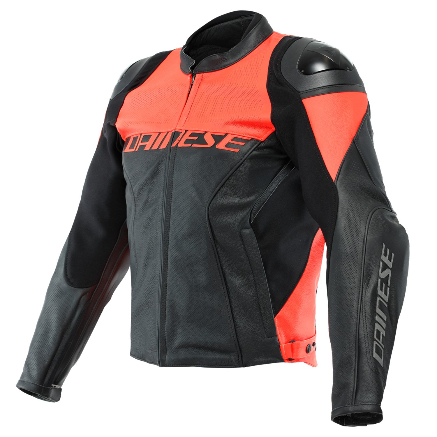 Image of Dainese Racing 4 Perforated Leather Jacket Black Fluo Red Size 60 EN