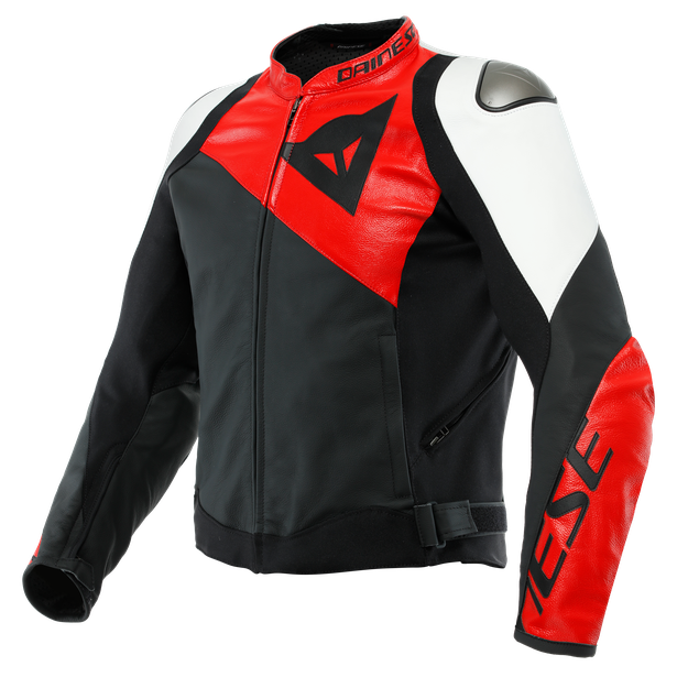 Image of Dainese Sportiva Leather Jacket Black Matt Lava Red White Size 46 EN