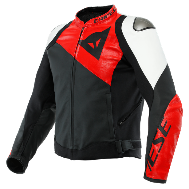 Image of Dainese Sportiva Leather Jacket Black Matt Lava Red White Talla 50