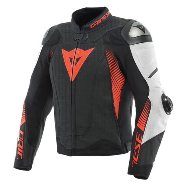 Image of Dainese Super Speed 4 Perforated Leather Jacket Black Matt White Fluo Red Size 62 ID 8051019417121