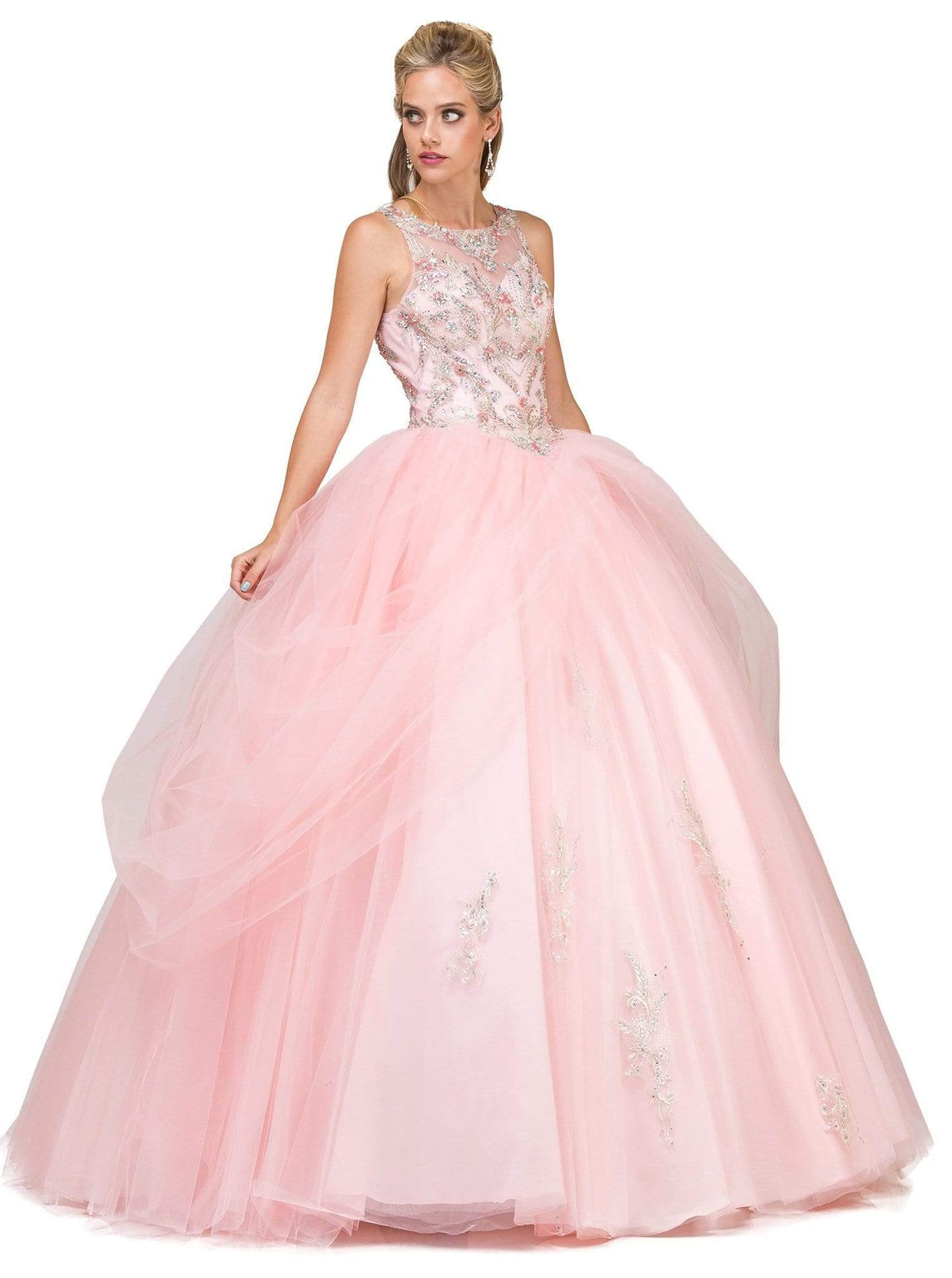 Image of Dancing Queen - 1179 Jeweled Draped Illusion Ballgown