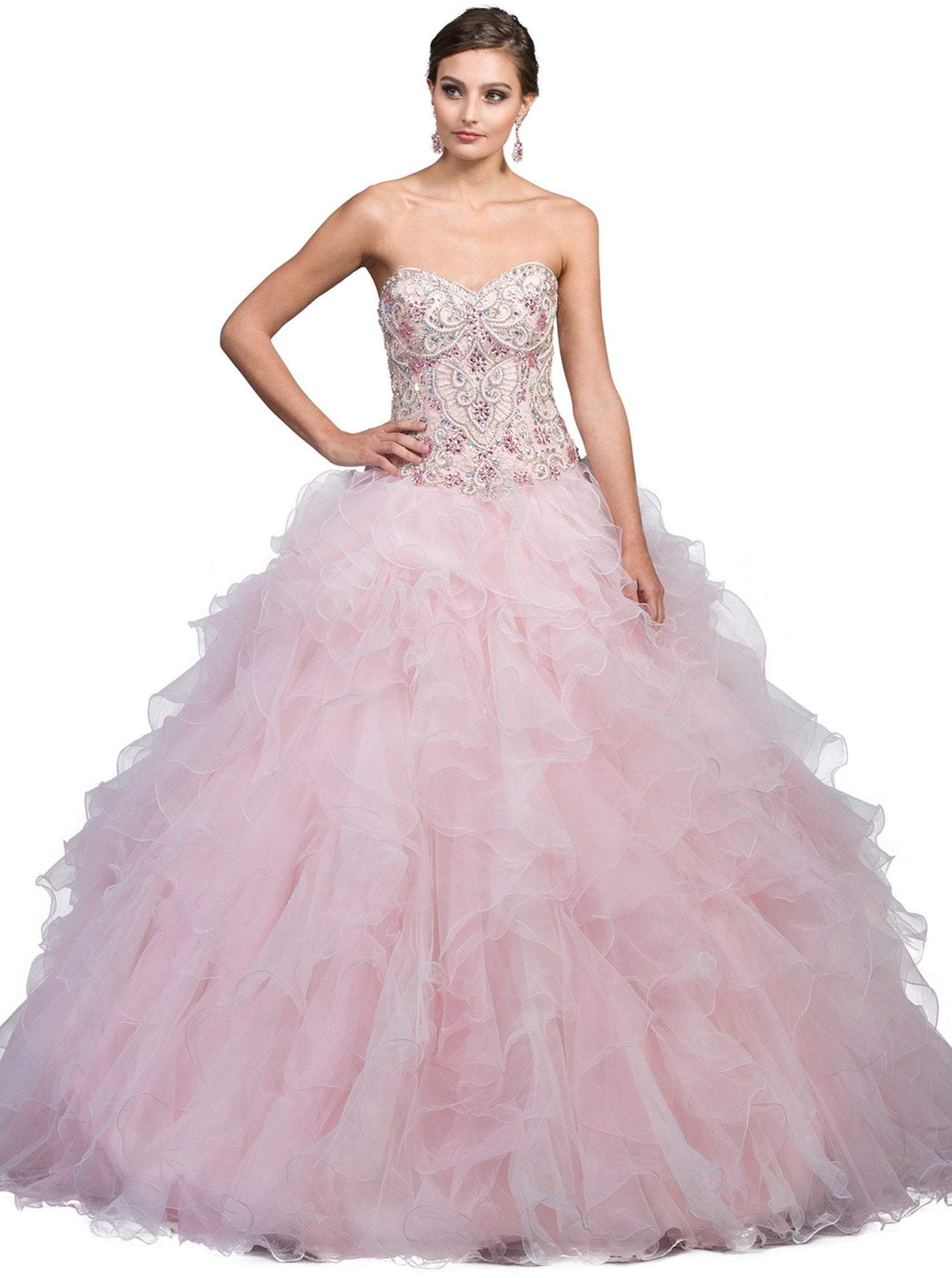 Image of Dancing Queen - 1210 Strapless Jeweled Sweetheart Ruffled Quinceanera Ballgown