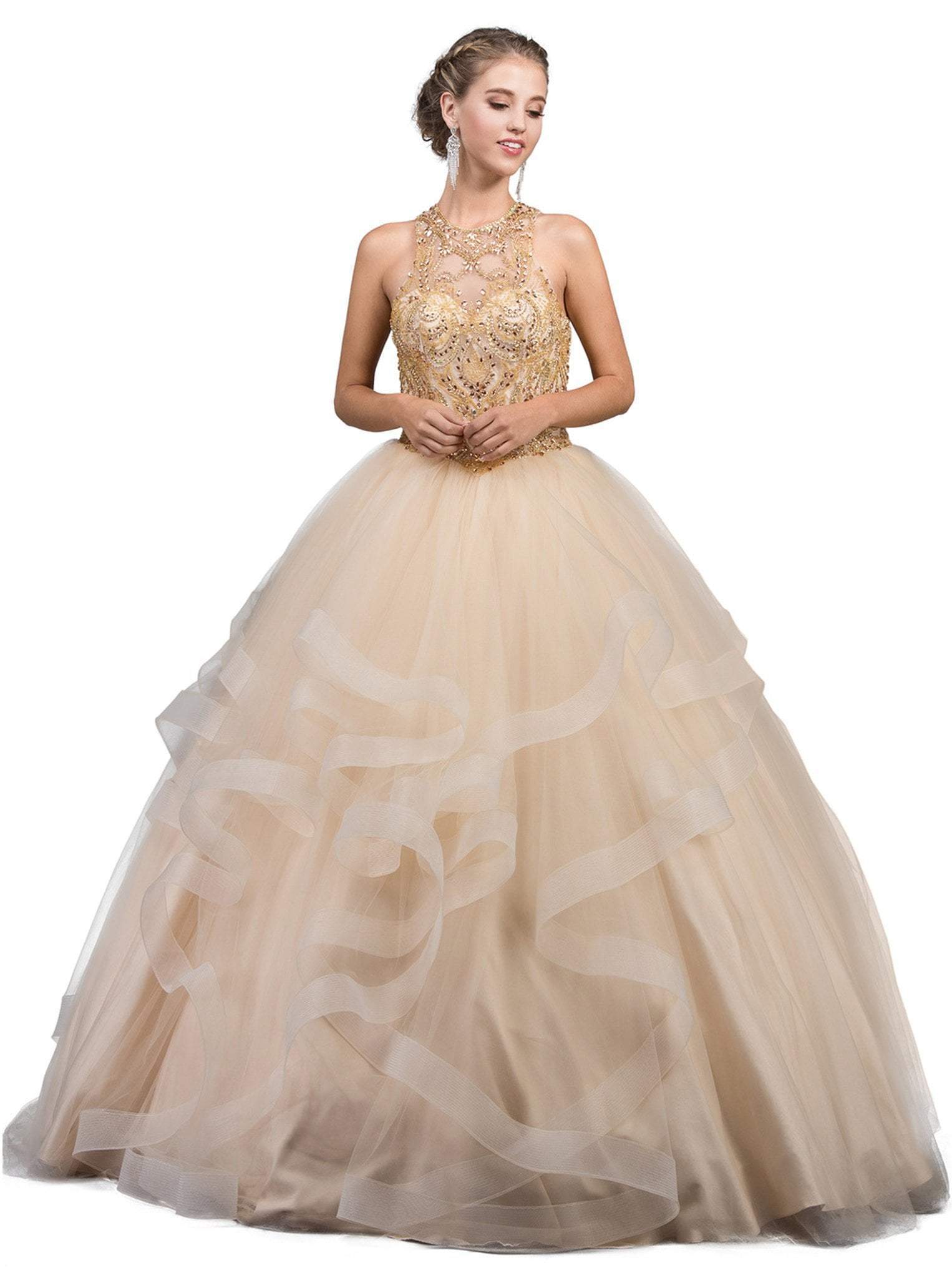 Image of Dancing Queen - 1253 Bedazzled Halter Neck Quinceanera Ballgown