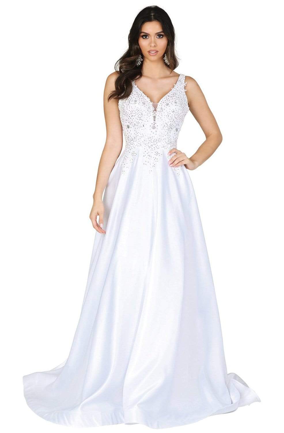Image of Dancing Queen - 139 Embellished Plunging V-Neck Wedding Gown