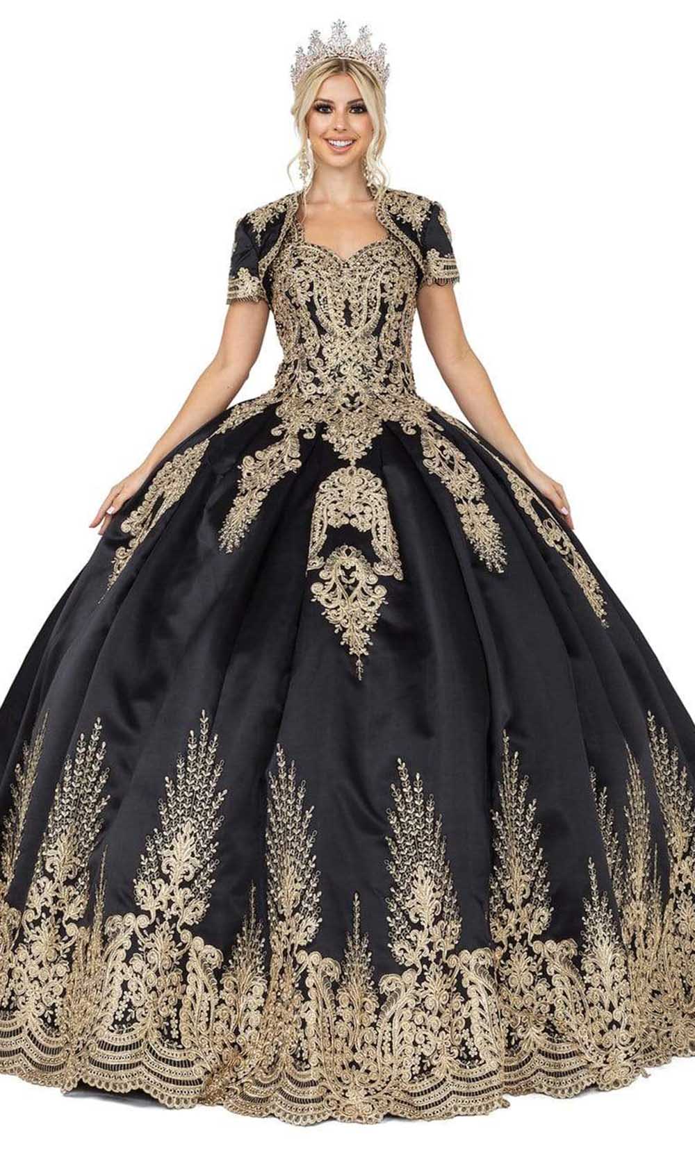 Image of Dancing Queen - 1494 Sweetheart Neck Gold Applique Ballgown