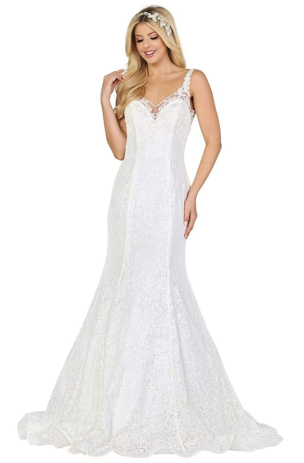 Image of Dancing Queen - 151 Lace V-neck Mermaid Dress With Train