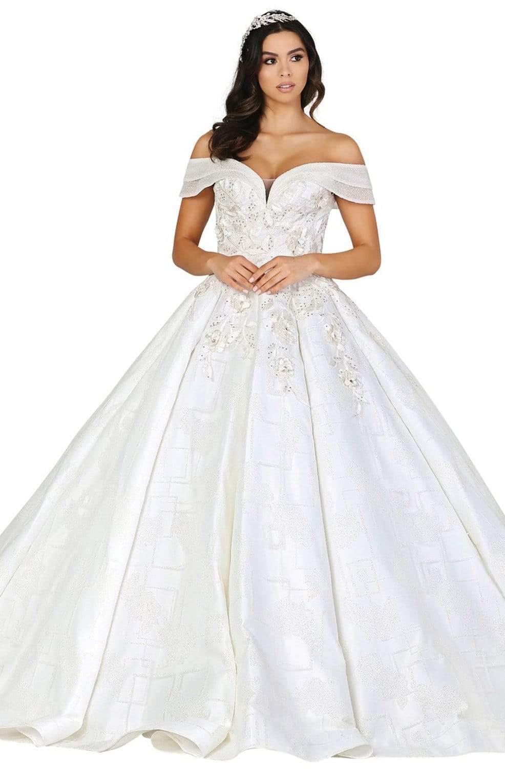 Image of Dancing Queen - 153 Embellished Off-Shoulder Ballgown With Train
