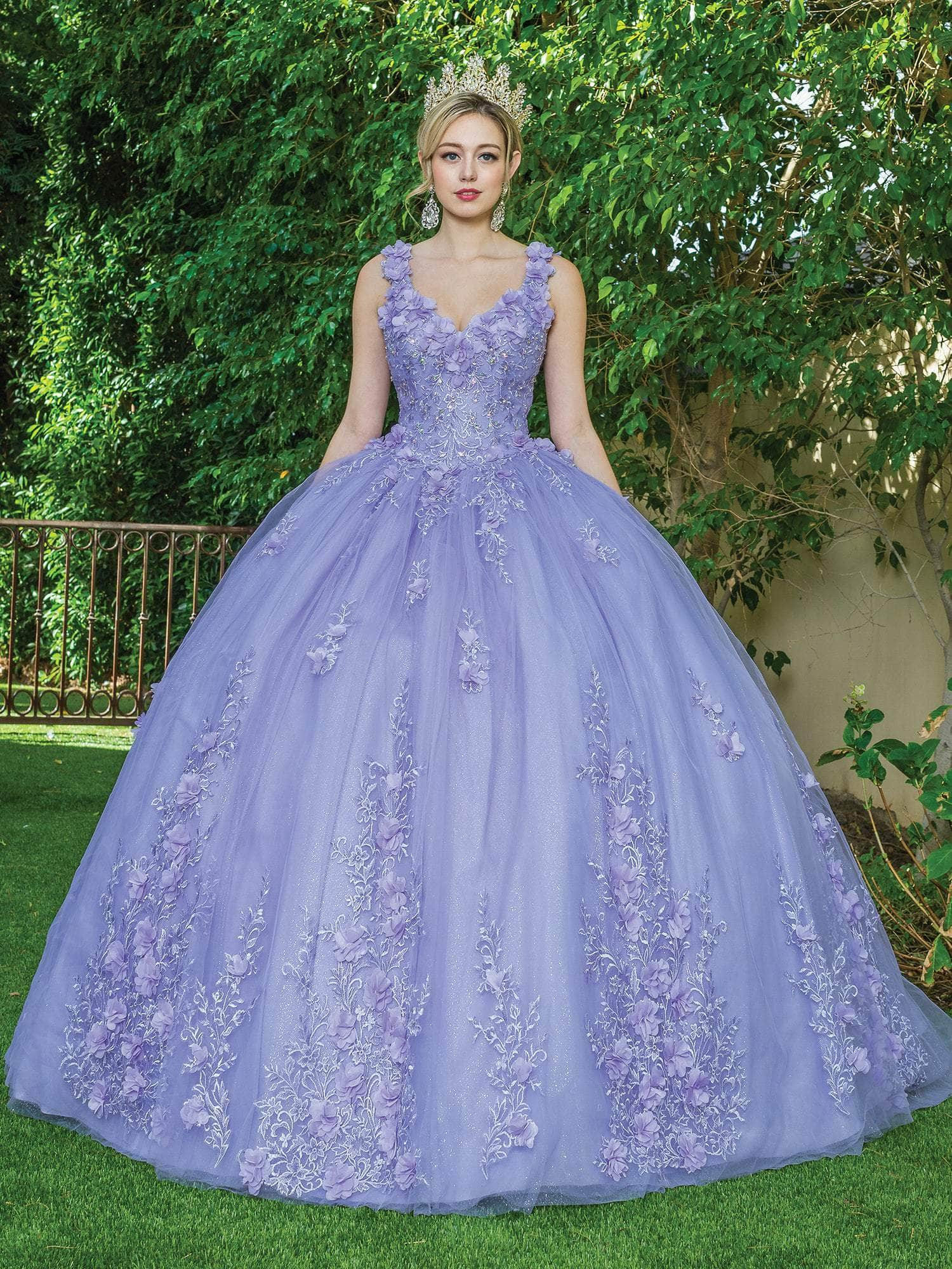 Image of Dancing Queen - 1623 V Neck Floral Glittered Ballgown