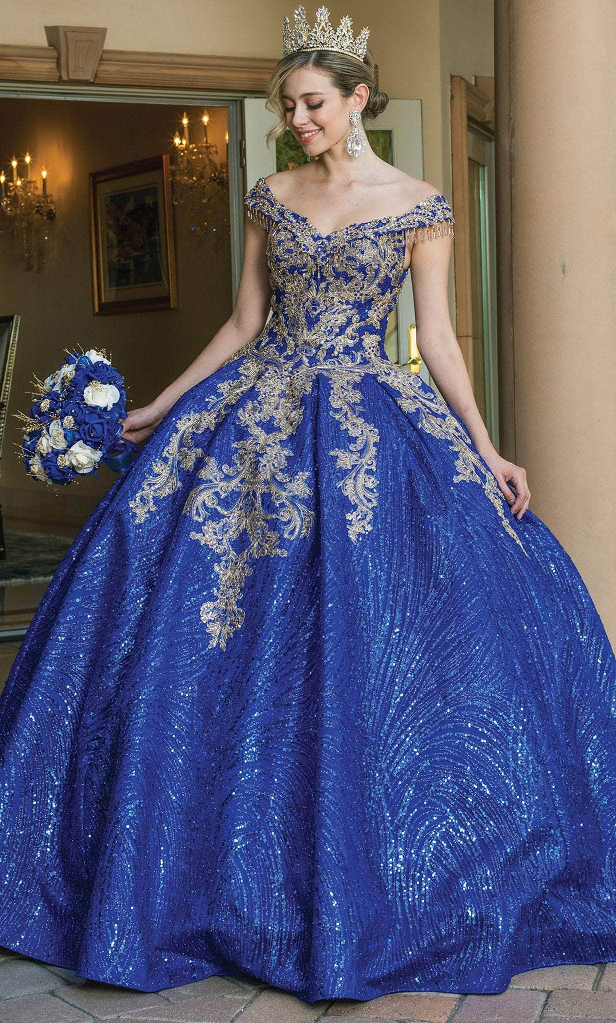 Image of Dancing Queen 1636 - Cap Sleeve Embroidered Ballgown