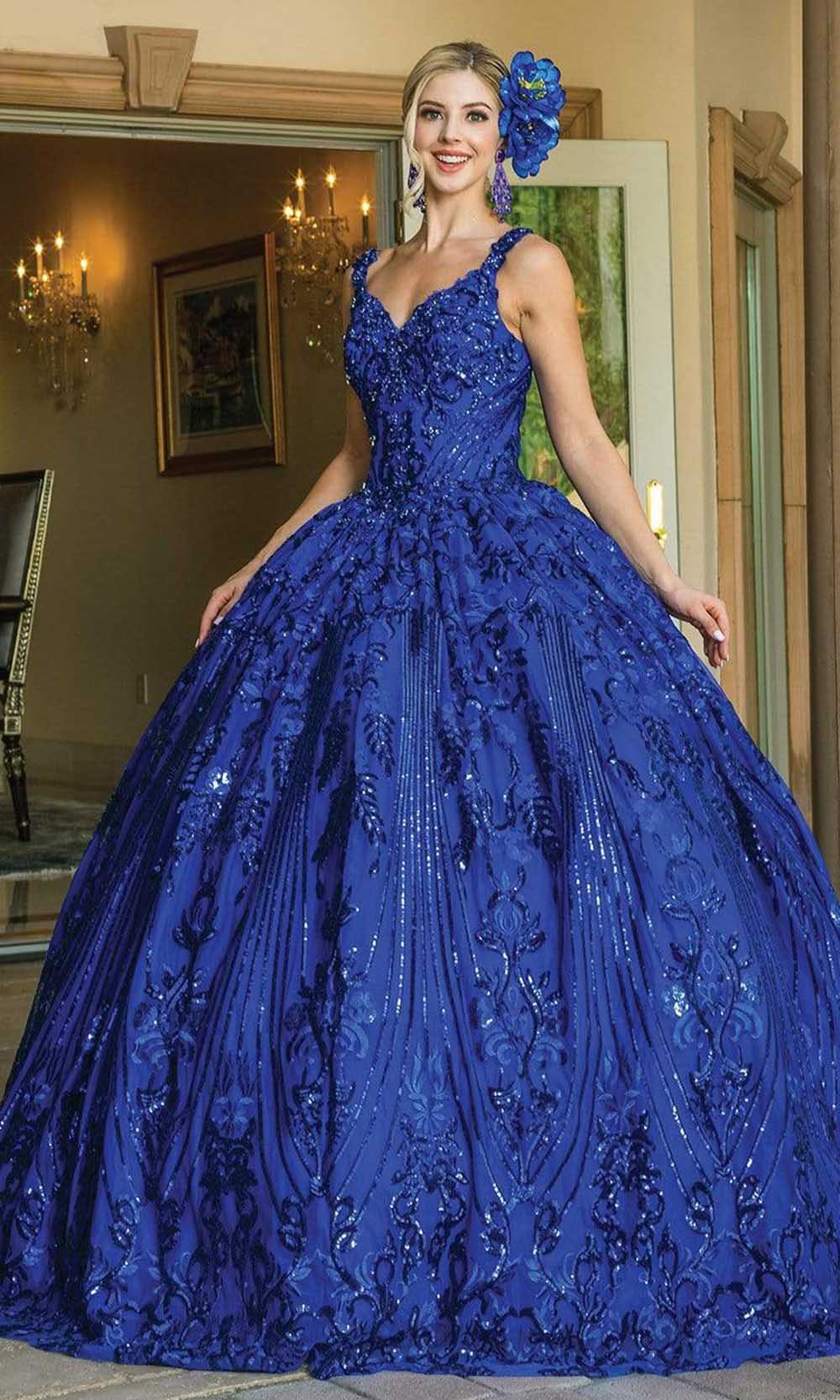 Image of Dancing Queen - 1649 Embellished V Neck Fit and Flare Gown