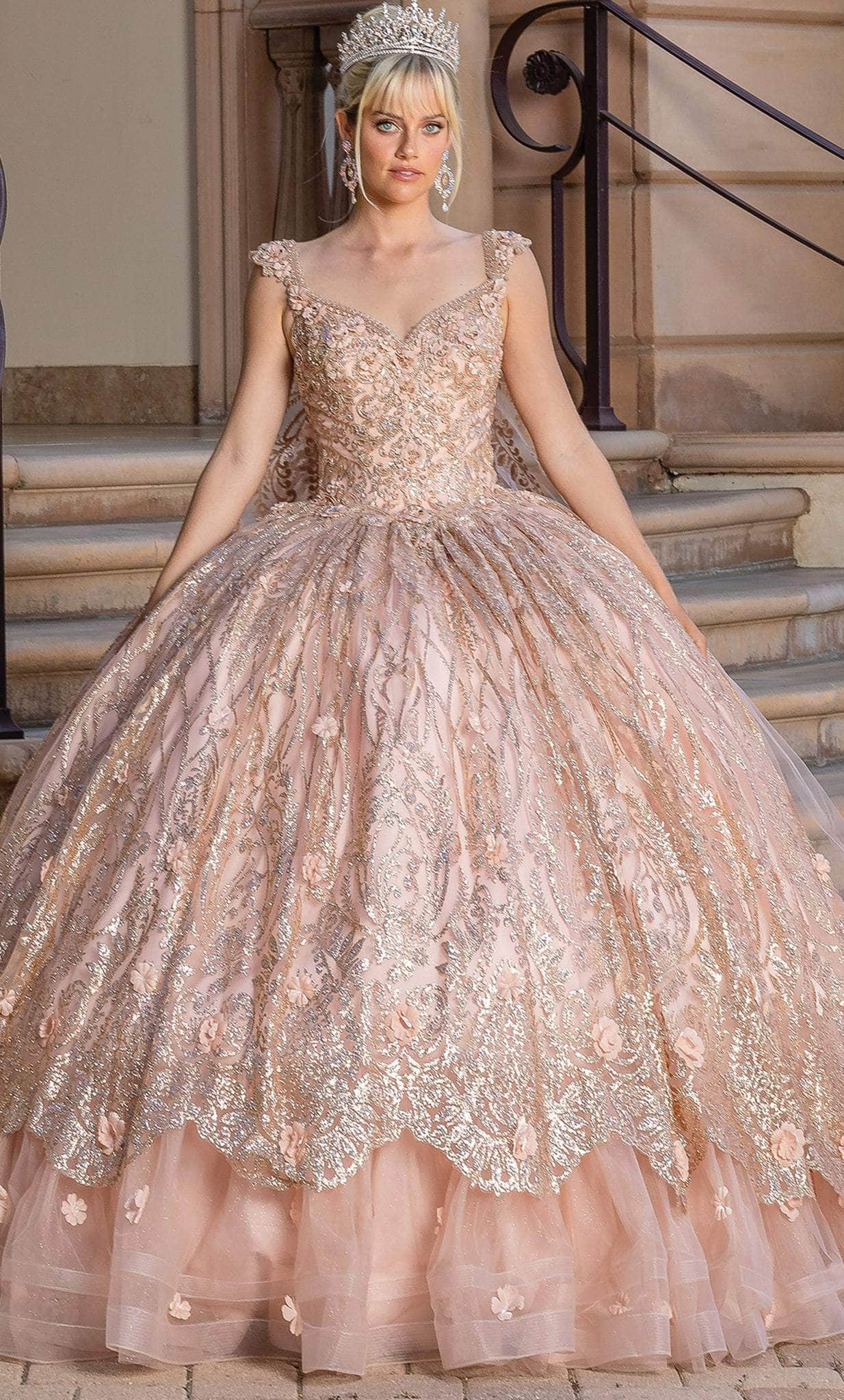 Image of Dancing Queen 1692 - Cap Sleeve Glitter Quinceanera Ballgown