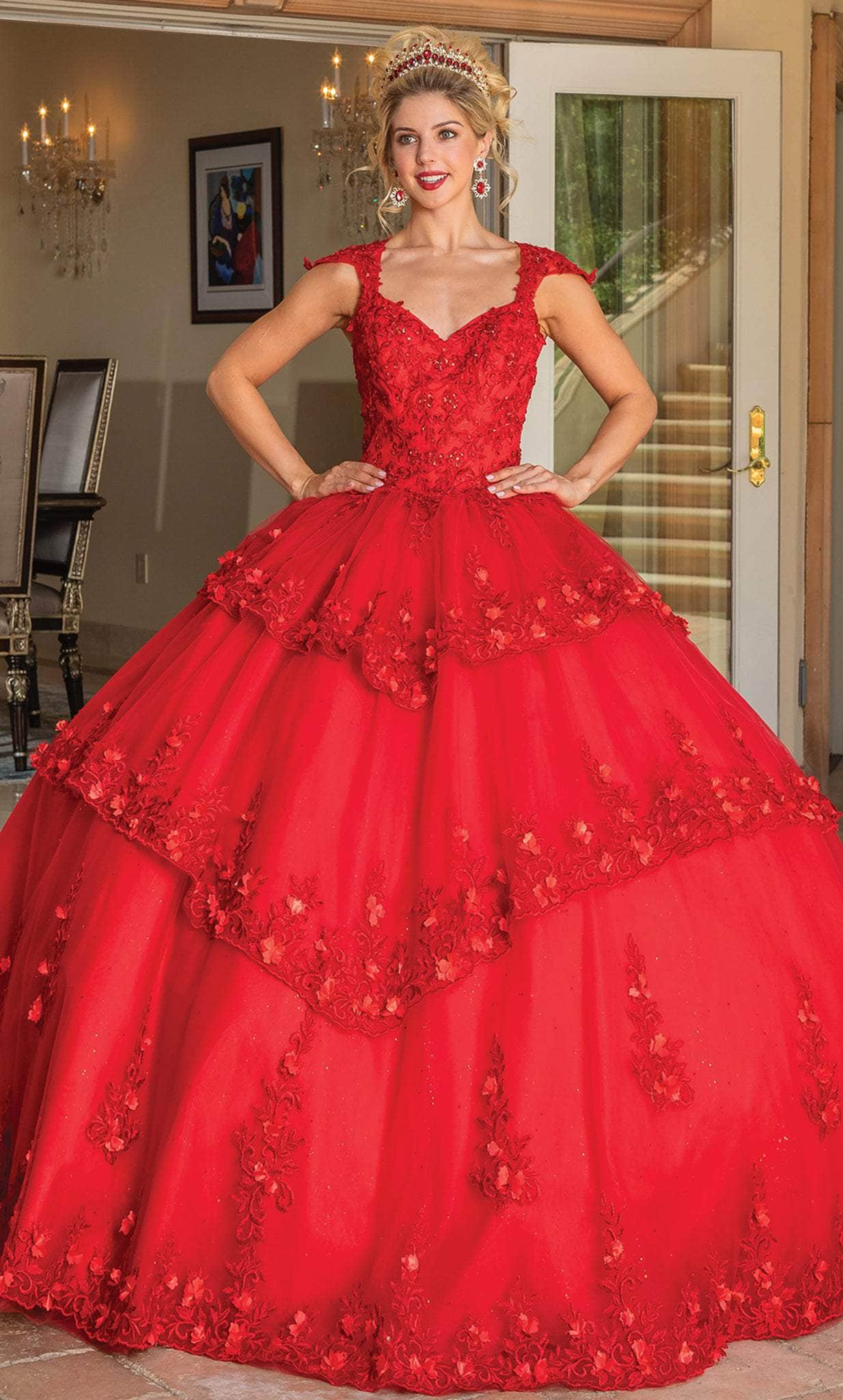 Image of Dancing Queen 1735 - Cap Sleeve Ruffle Ballgown