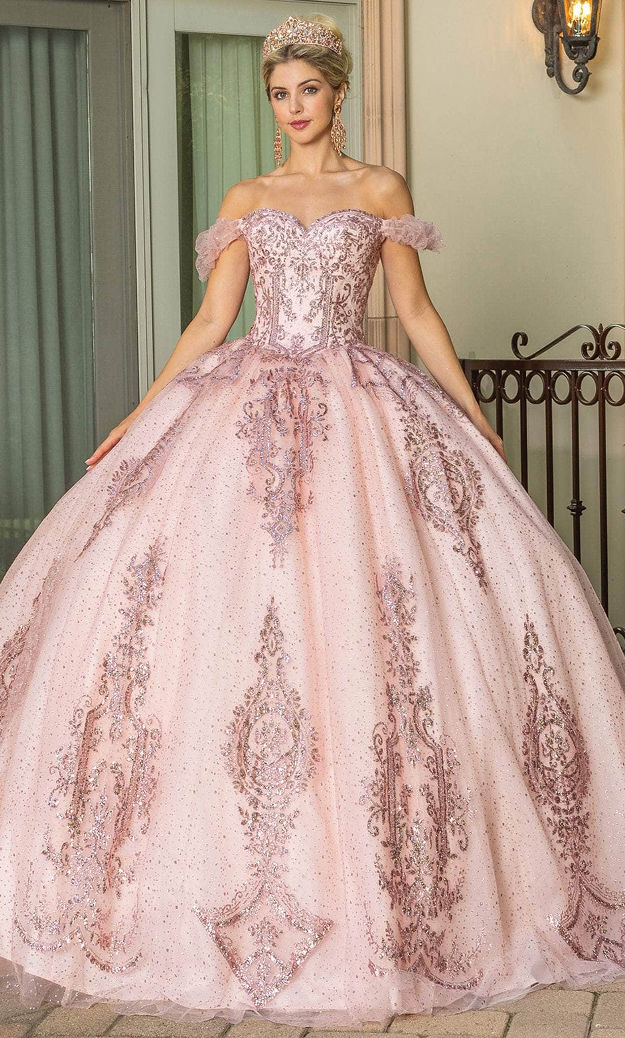 Image of Dancing Queen 1803 - Ruffled Off-Shoulder Lace-Up Back Ballgown