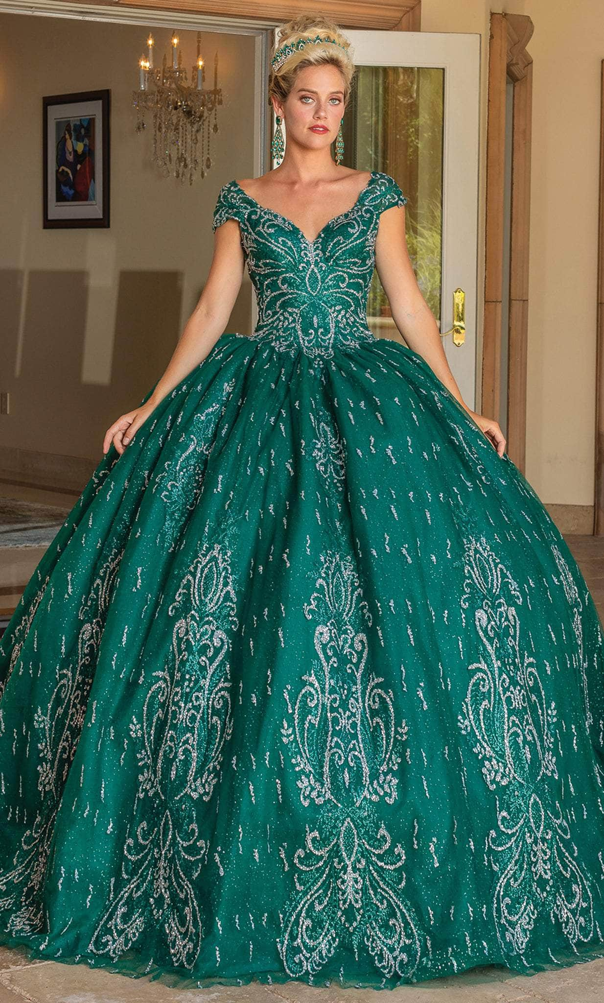 Image of Dancing Queen 1805 - Cap Sleeve Bedazzled Ballgown