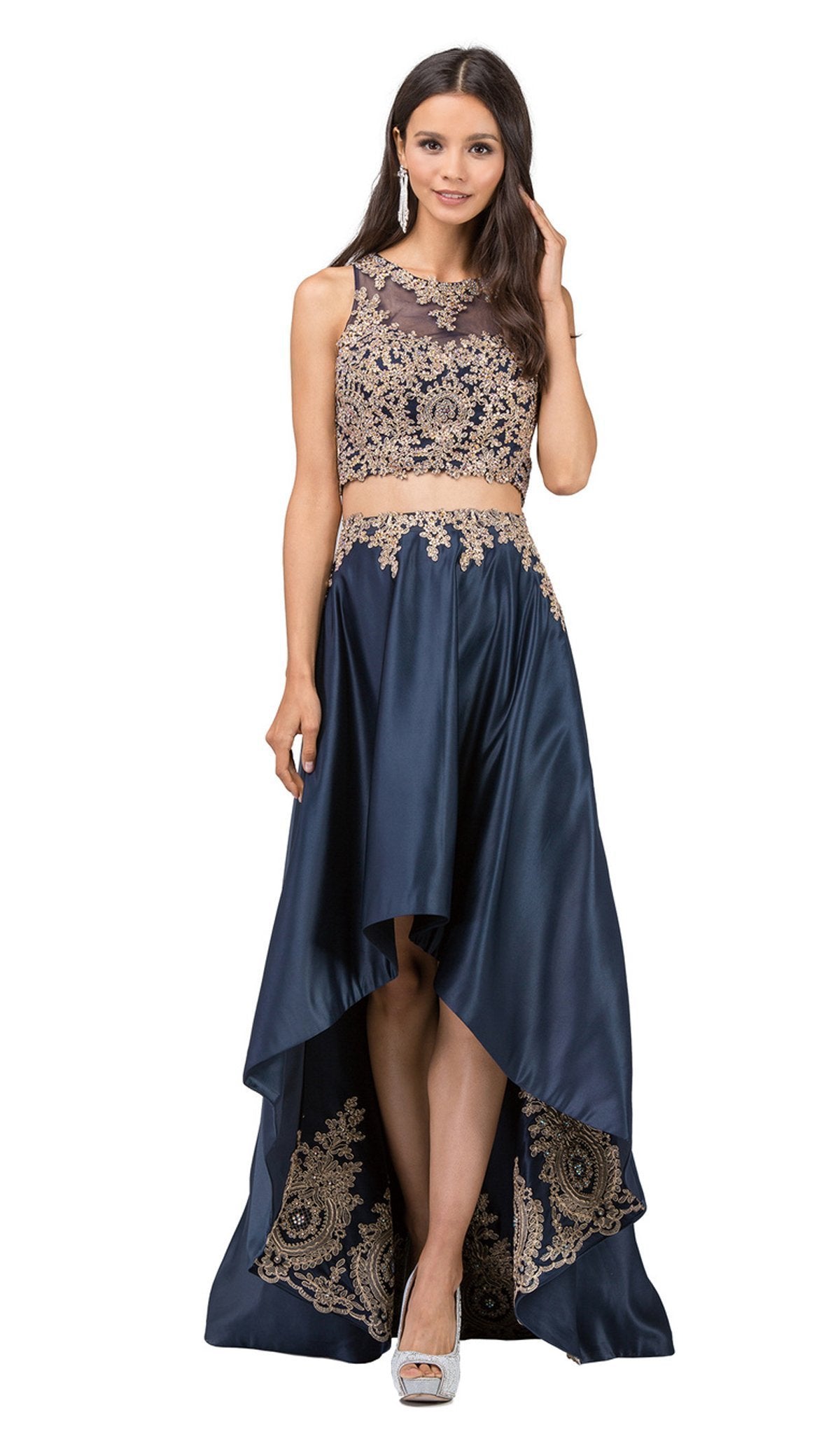 Image of Dancing Queen - 2389 Two Piece Gilded Jewel High Low A-line Prom Dress