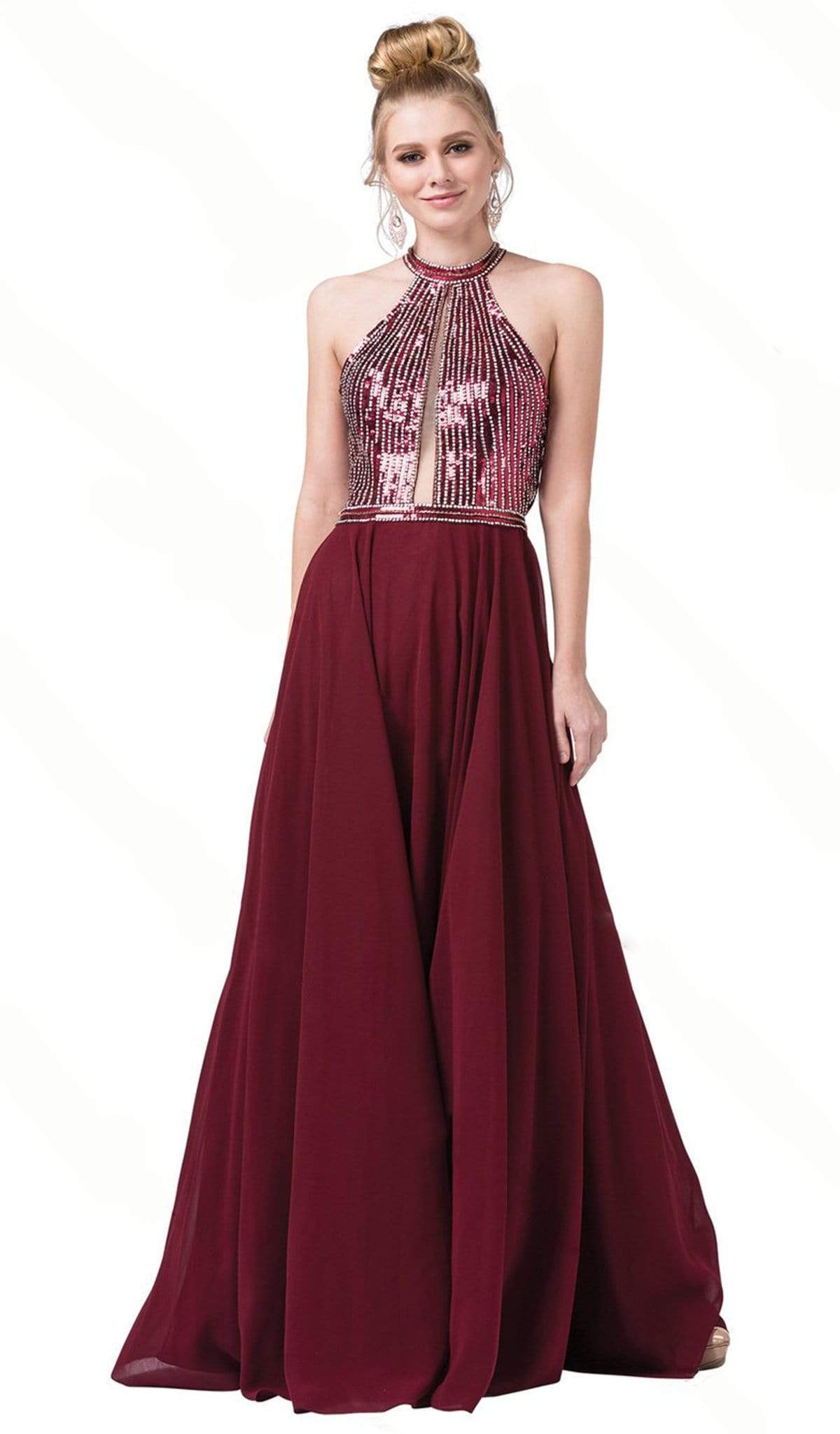 Image of Dancing Queen - 2498 Sequined Halter A-Line Prom Gown