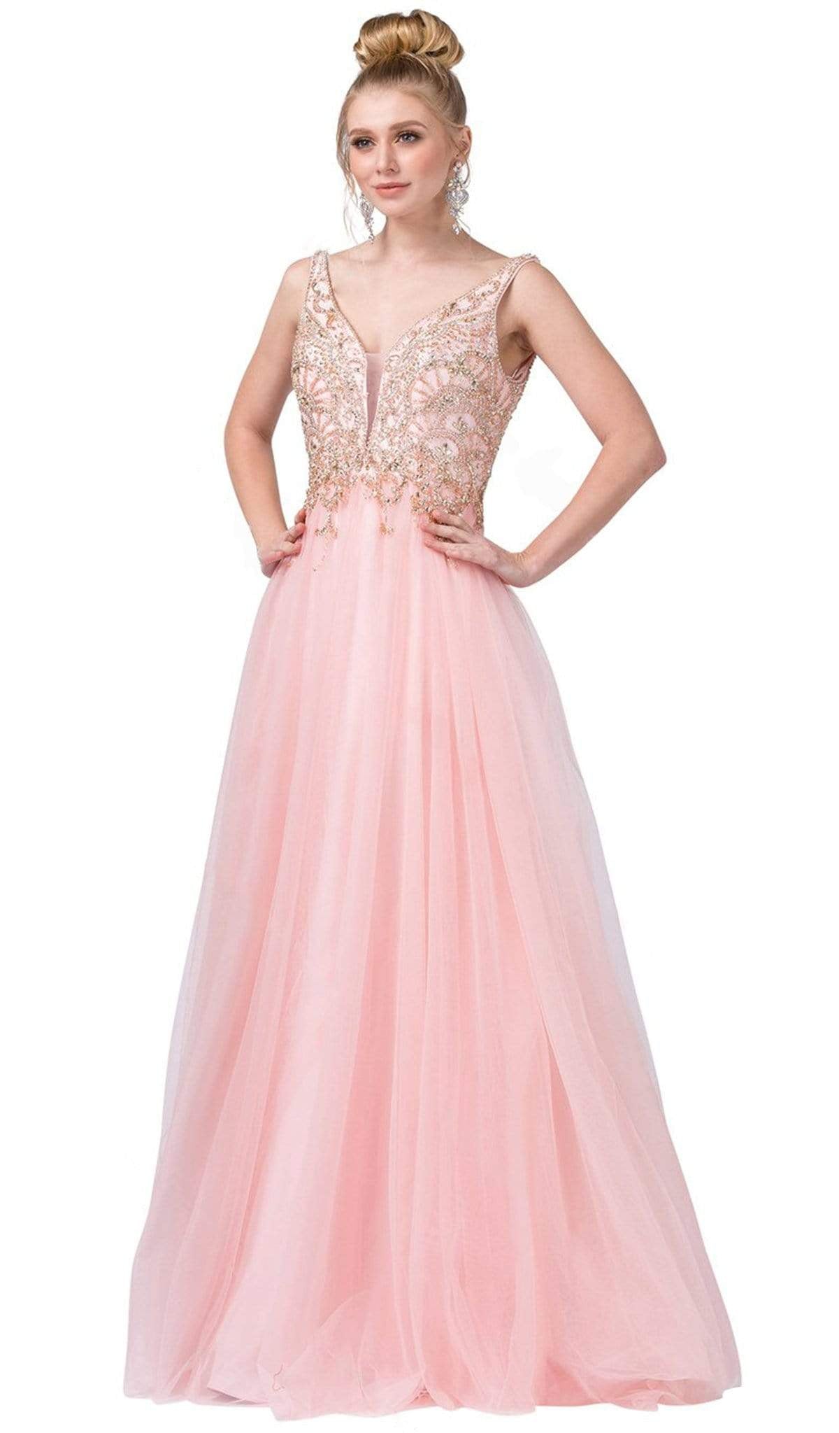 Image of Dancing Queen - 2514 Plunging V-Neck Bejeweled Bodice A-Lin Gown