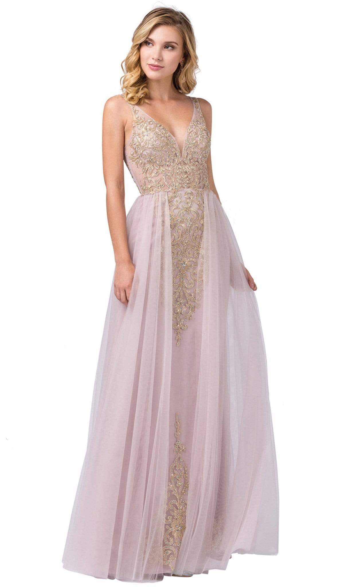 Image of Dancing Queen - 2525 Gilt-Appliqued Illusion Overskirt Gown