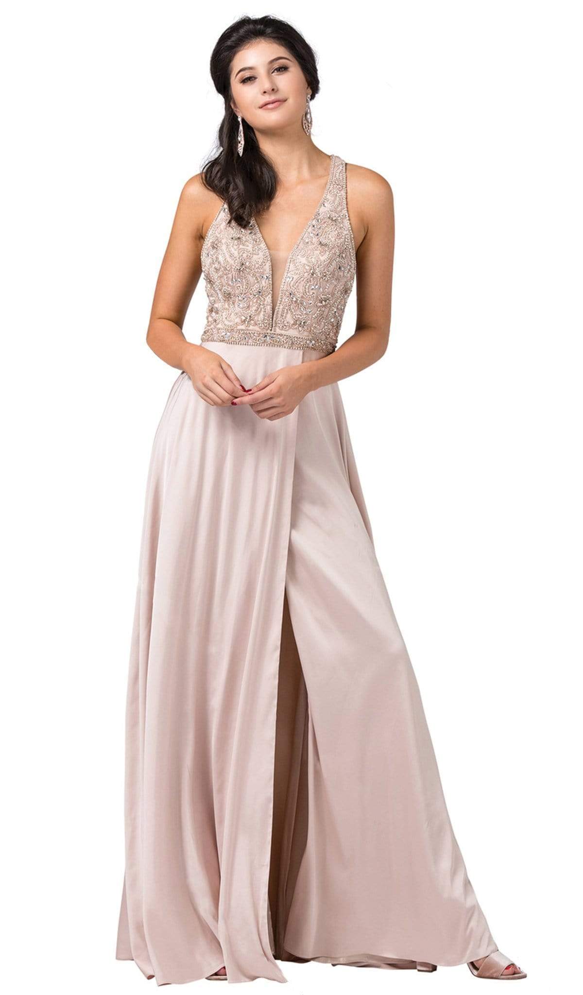 Image of Dancing Queen - 2527 Beaded Crisscrossed Back High Slit Gown