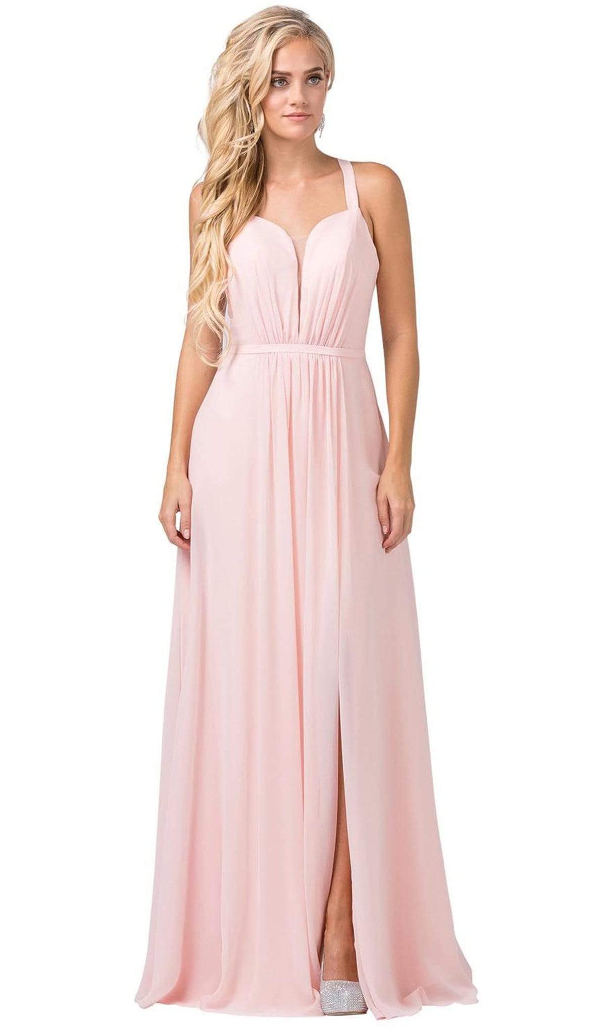 Image of Dancing Queen - 2541 Crisscross Strap Ruched Bodice Chiffon Dress