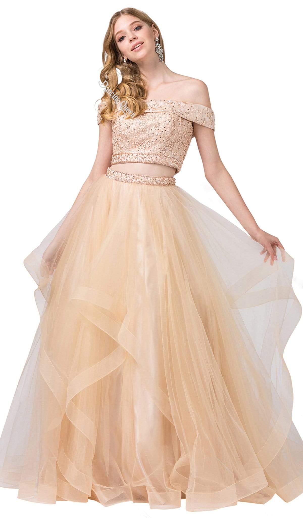 Image of Dancing Queen - 2545 Embroidered Off Shoulder Two-Piece Gown