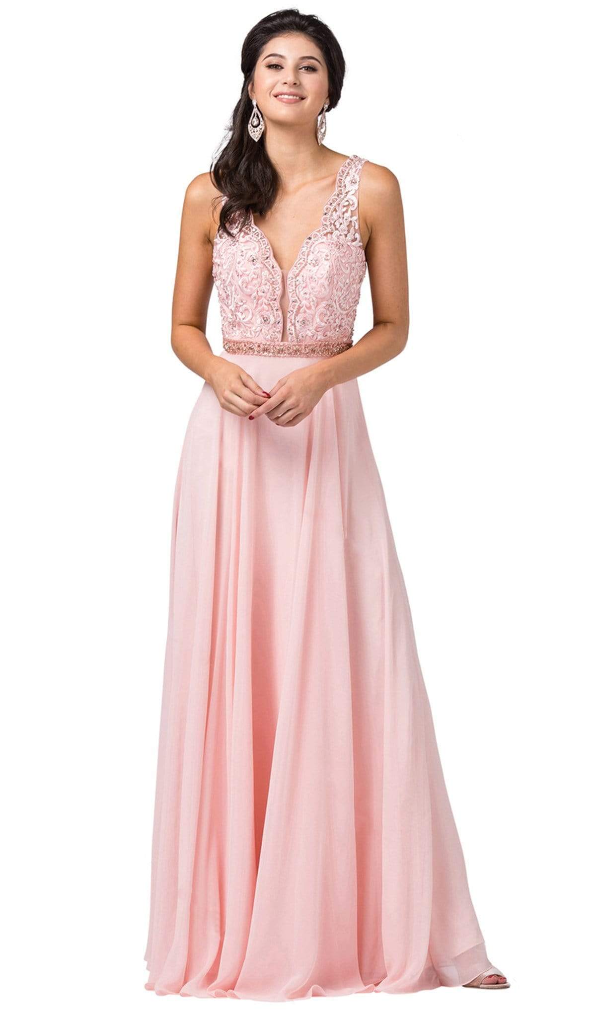 Image of Dancing Queen - 2552 Scallop-Trimmed Plunging V-Neck A-Line Gown