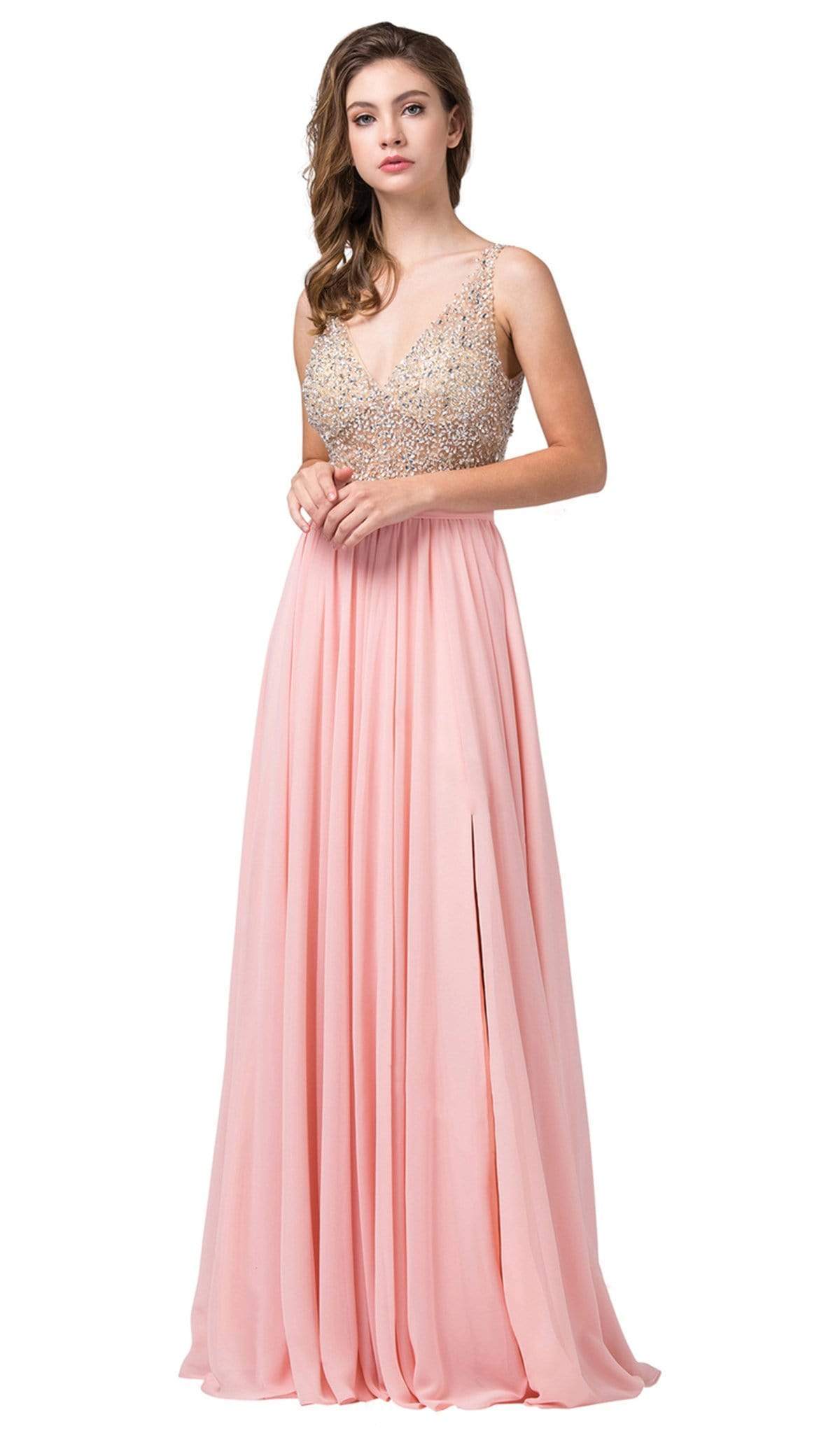 Image of Dancing Queen - 2569 Illusion Beaded Bodice Flowy Prom Dress