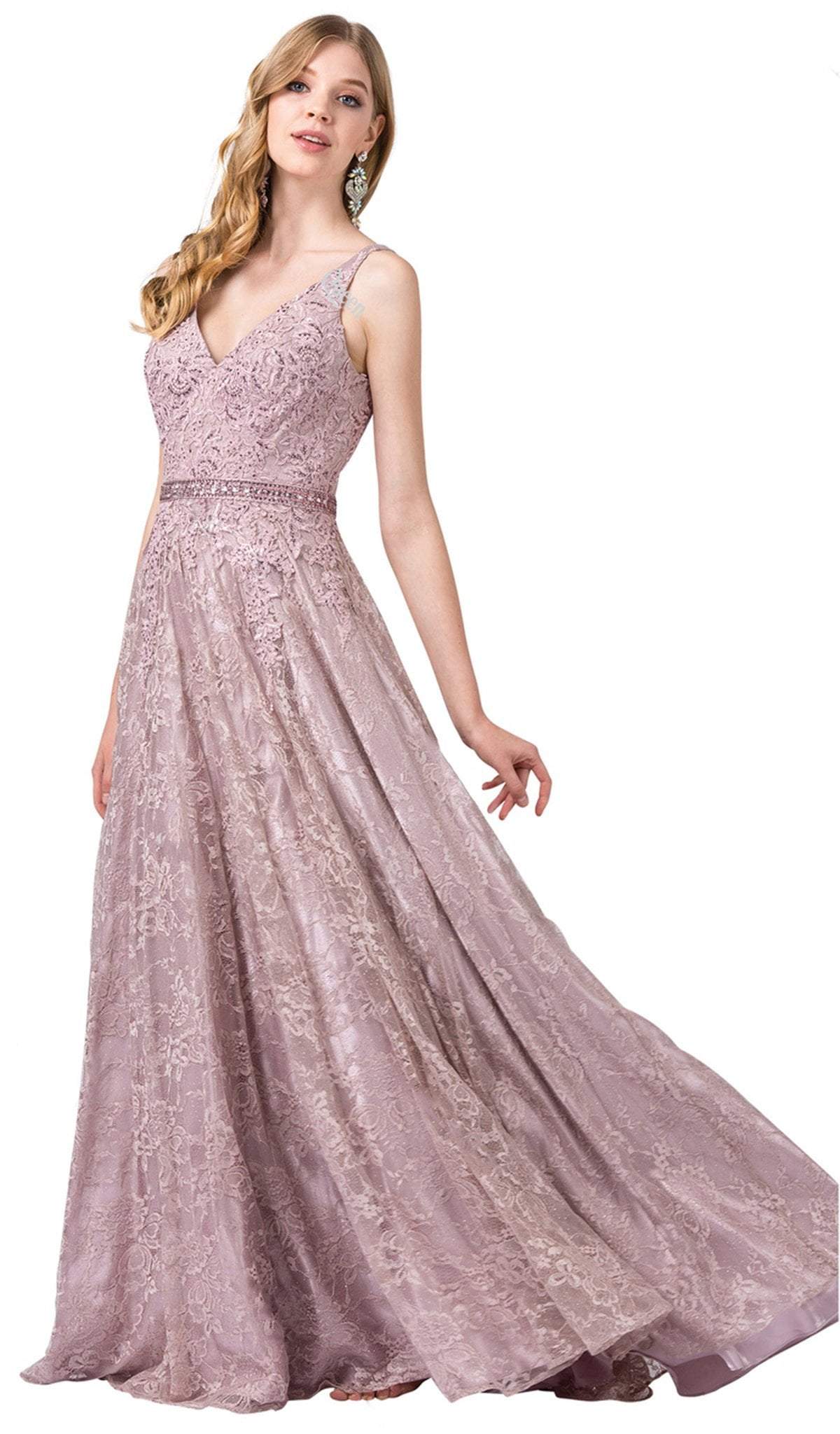 Image of Dancing Queen - 2646 Lace Embroidered V-Neck Prom Dress
