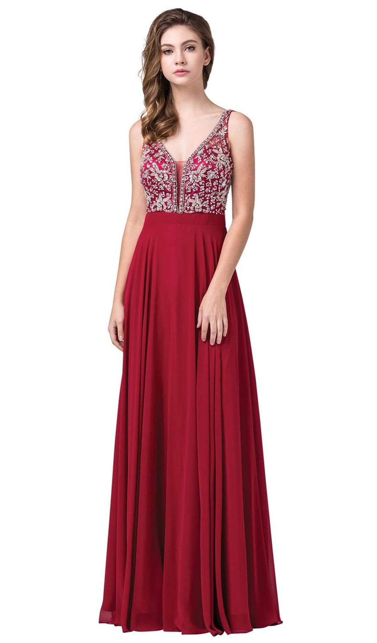 Image of Dancing Queen - 2669 Bejeweled Sleeveless V Neck Low Scoop Back Gown