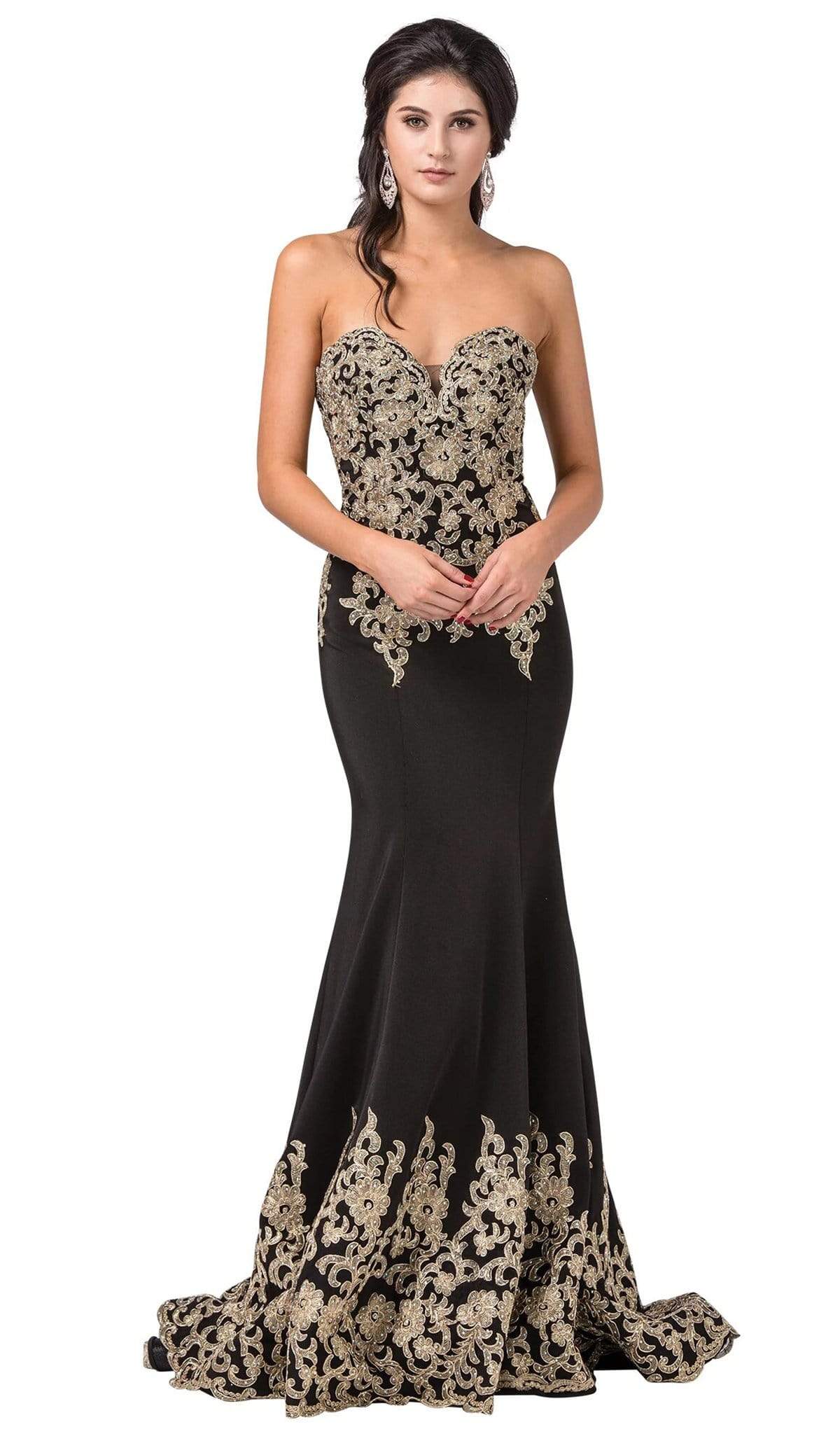 Image of Dancing Queen - 2718 Gilded Plunging Sweetheart Trumpet Gown